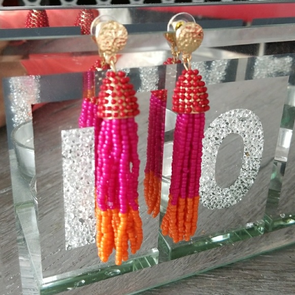 MULTI COLORED BEADED TASSEL EARRINGS - Picture 2 of 3